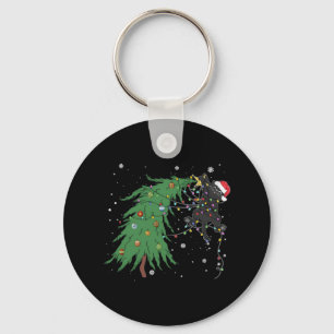 Funny Black Cat Santa Tangled Up In Christmas Tree Key Ring