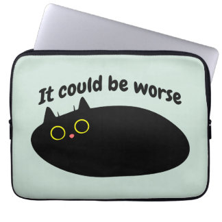 Funny Black cat, sarcastic cat quote, optimistic   Laptop Sleeve