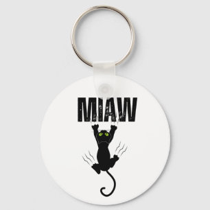 Funny Black Cat Scratching "MIAW" Graphic Key Ring