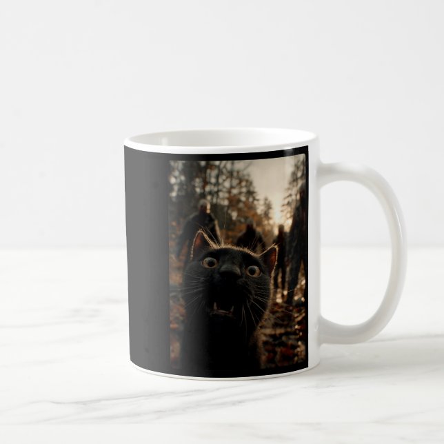 Funny Black Cat Selfie With Zombies Feline Animal  Coffee Mug (Right)
