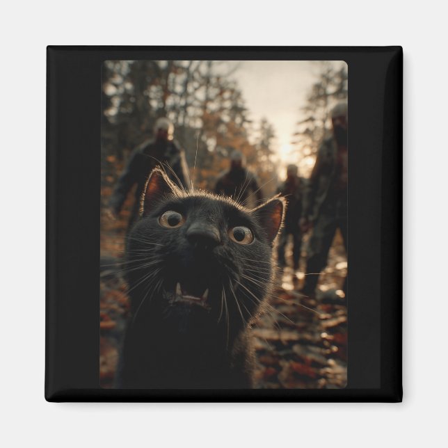 Funny Black Cat Selfie With Zombies Feline Animal  Magnet (Front)