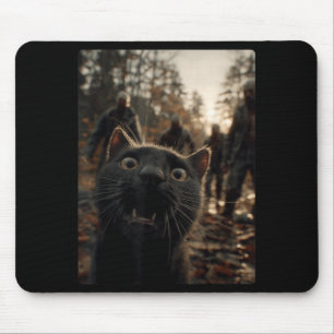 Funny Black Cat Selfie With Zombies Feline Animal Mouse Pad