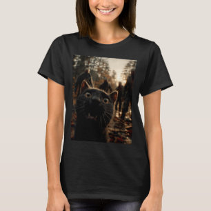 Funny Black Cat Selfie With Zombies Feline Animal T-Shirt
