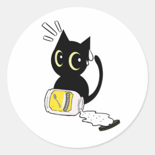 Funny Black Cat spilled mayonnaise Classic Round Sticker