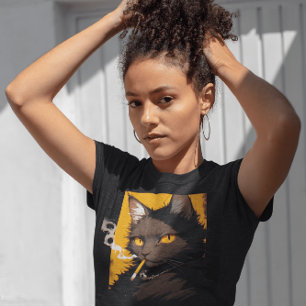 Funny black cat t-shirt, smoking cigarette T-Shirt