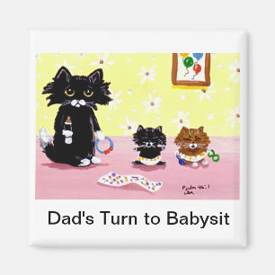 Funny Black Cat Tabby Art Magnet Creationarts