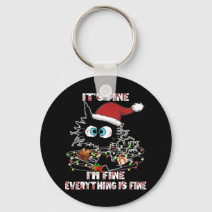 Funny Black Cat Tee Key Ring
