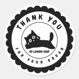 Funny Black Cat Thank You Circle Customise Classic Round Sticker
