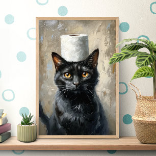 Funny Black Cat Toilet Paper Poster
