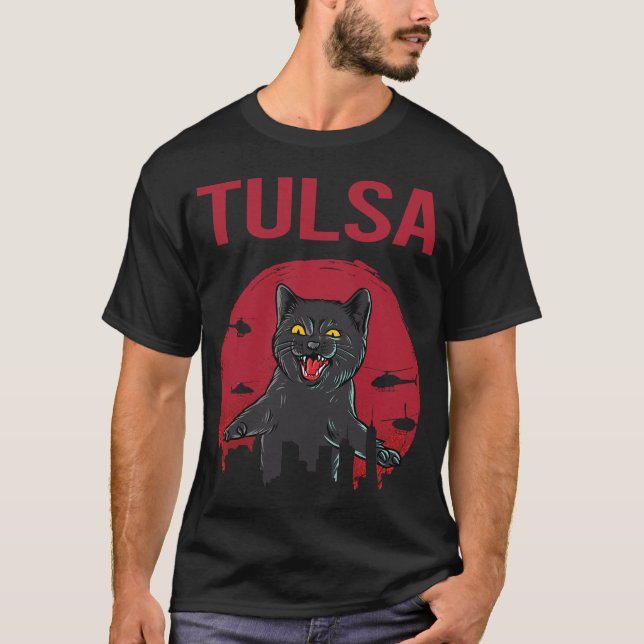 Funny Black Cat Tulsa T-Shirt (Front)