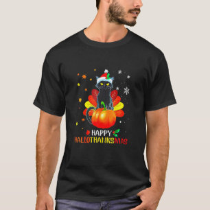Funny Black Cat Turkey Hallo-Thank-Mas Happy Thank T-Shirt