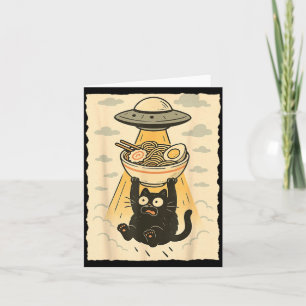 Funny Black Cat Ufo Ramen Alien Abduction Graphic  Card