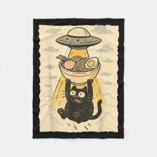 Funny Black Cat Ufo Ramen Alien Abduction Graphic  Fleece Blanket