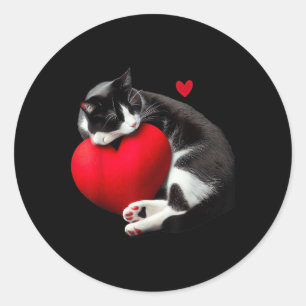 Funny Black Cat Valentines Day Heart Cat Classic Round Sticker