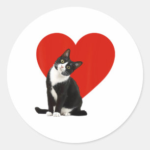 Funny Black Cat Valentine's Day Heart Tuxedo Cat L Classic Round Sticker
