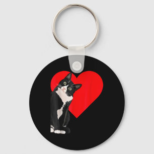 Funny Black Cat Valentines Day Heart Tuxedo Cat Lo Key Ring