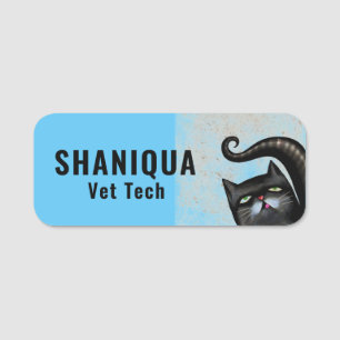 Funny Black Cat Veterinarian Name Tag