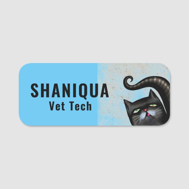 Funny Black Cat Veterinarian   Name Tag (Front)