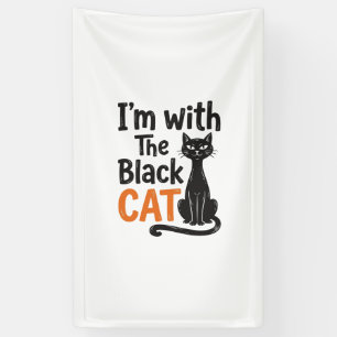 Funny Black Cat Vintage Engraving Halloween Design Banner