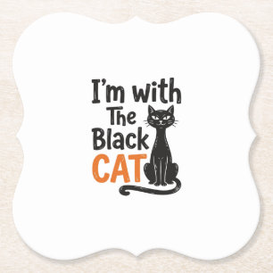 Funny Black Cat Vintage Engraving Halloween Design Paper Coaster