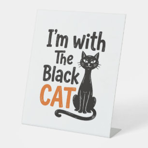 Funny Black Cat Vintage Engraving Halloween Design Pedestal Sign