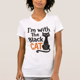 Funny Black Cat Vintage Engraving Halloween Design T-Shirt