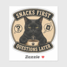 Funny Black Cat Vinyl Sticker | Snacks First Quest