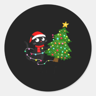 Funny Black Cat What_ Christmas Tree Funny Cat Lov Classic Round Sticker
