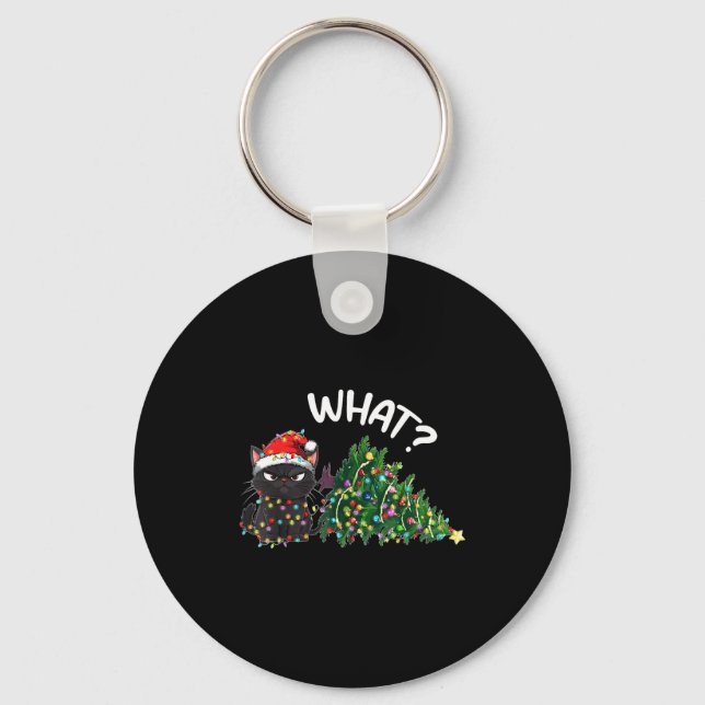 Funny Black Cat What_ Christmas Tree Funny Cat Lov Key Ring (Front)