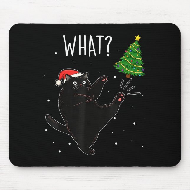 Funny Black Cat What_ Christmas Tree Meme Xmas Men Mouse Pad (Front)