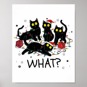 Funny Black Cat What Christmas Tree Meme Xmas Men Poster