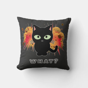 Funny Black Cat What Cute Kitten Lovers Pet Humor Cushion