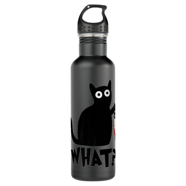 Funny Black Cat What Cute Suspicious kitten Gift W 710 Ml Water Bottle (Front)