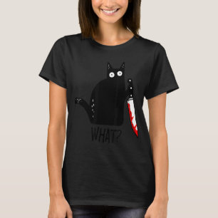 Funny Black Cat What Holding Bloody Knife Men Wome T-Shirt