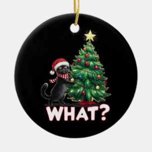 Funny Black Cat What Xmas Christmas Tree Ceramic Ornament