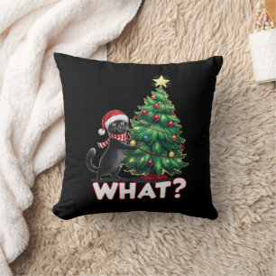 Funny Black Cat What Xmas Christmas Tree Cushion