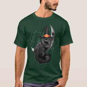 Funny Black Cat Witch Hat And Moon Scary Halloween T-Shirt