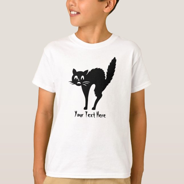 funny black cat with arched back halloween T-Shirt (Front)