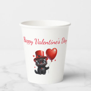 Funny Black Cat With Balloons Valentine's Day Paper Cups