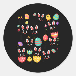 Funny Black Cat with Bunny Eggs Happy Easter Day Classic Round Sticker