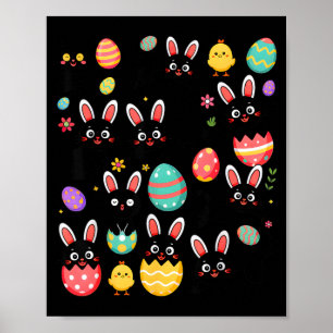 Funny Black Cat with Bunny Eggs Happy Easter Day Poster