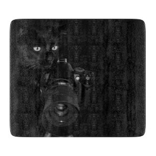 Funny Black Cat with the Camera Cutting Board