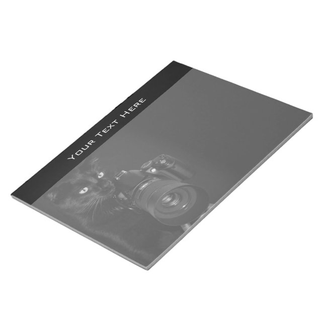 Funny Black Cat with the Camera Notepad (Angled)
