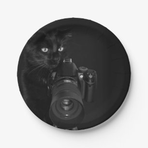 Funny Black Cat with the Camera Paper Plate