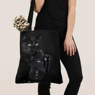 Funny Black Cat with the Camera Tote Bag
