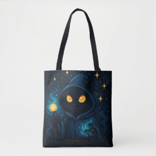 Funny Black Cat with Witch Hat Tote Bag