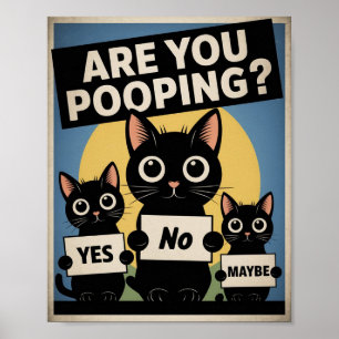 Funny Black Cats Are You Pooping? Humourous Cat Poster