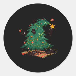 Funny Black Cats Christmas Xmas Tree Family Pajama Classic Round Sticker
