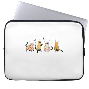 Funny Black Cats Ghost Halloween Pattern Cat Lover Laptop Sleeve