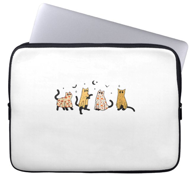 Funny Black Cats Ghost Halloween Pattern Cat Lover Laptop Sleeve (Front)